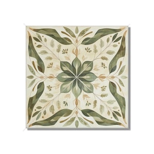 Neutral Green Beige Botanical Ceramic Tile Patterned Kitchen Backsplash Tile - Neutral Bathroom Tile With Leaves Ceramic Tile Free Shipping