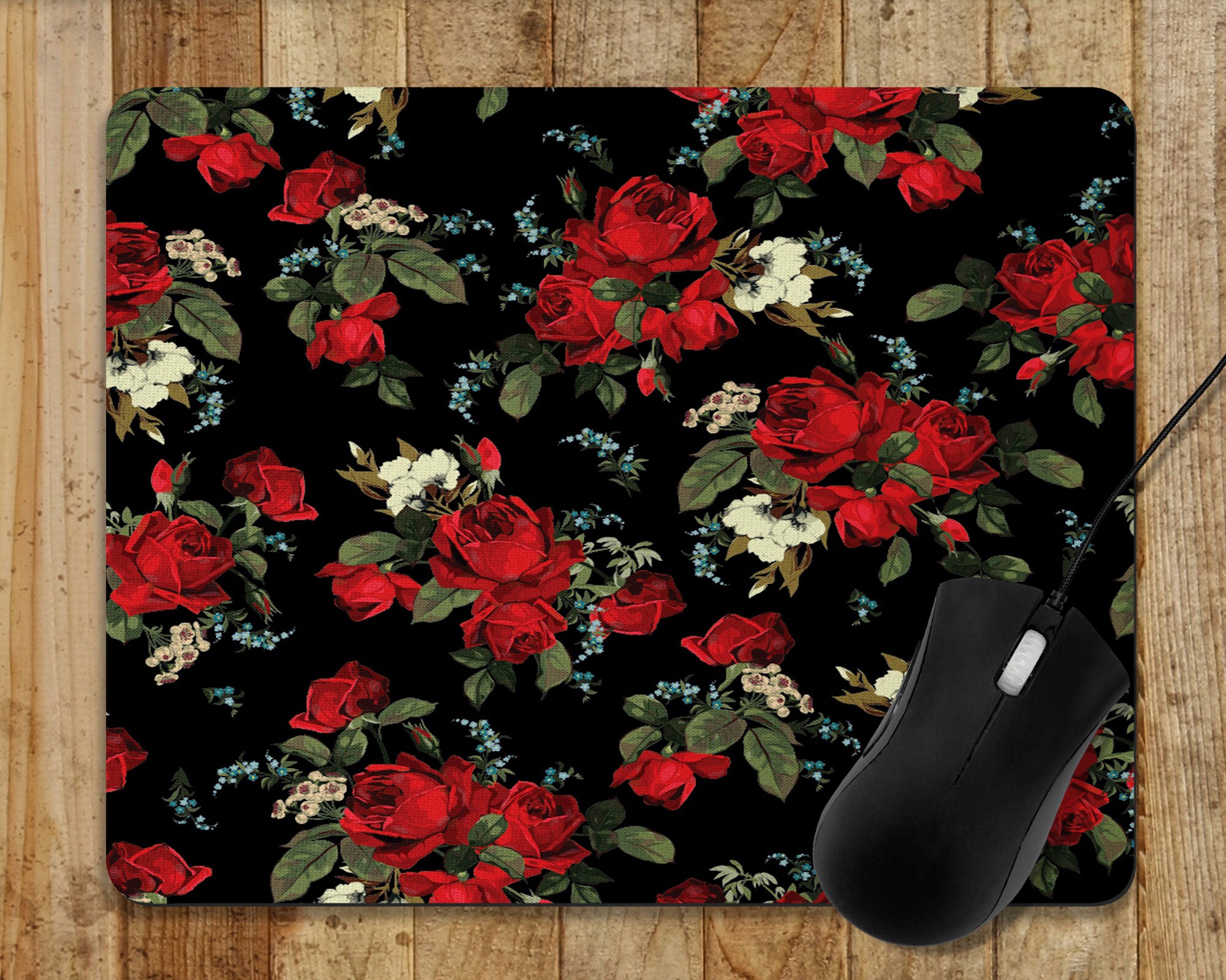 Mouse Pad Red and Black Roses Design Computer Mouse Pad - Etsy