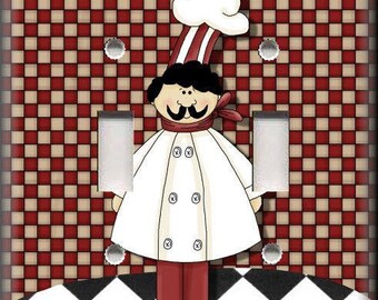 Fat Chef Decor Red Background Kitchen Decor Metal Light Switch Plate Cover 