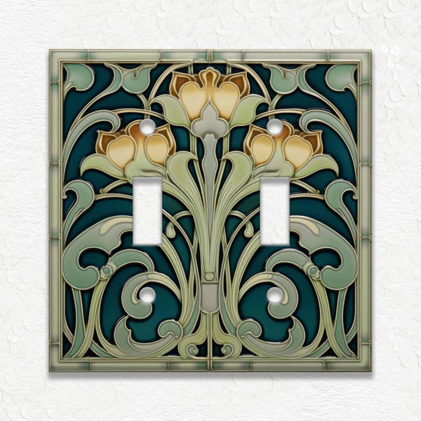 Vintage Art Nouveau Metal Light Switch Plate - Floral Vintage Art Nouveau Decor - Metal Switch Plate Covers And Outlet Covers