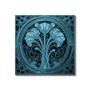 Ceramic Tile Blue Vintage Art Nouveau Design Kitchen Backsplash Tile - Bathroom Tile - Antique Reproduction Tile - Ceramic Fireplace Tile