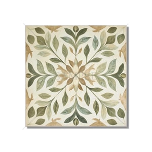 Neutral Green Beige Botanical Ceramic Tile Patterned Kitchen Backsplash Tile - Neutral Bathroom Tile With Leaves Ceramic Tile Free Shipping