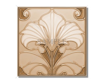 Ceramic Tile Kitchen Backsplash Tile - Tan Ceramic Tile Vintage Art Nouveau Design Bathroom Tile - Antique Reproduction Tile Fireplace Tile