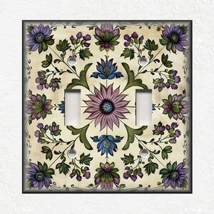 Cottage Floral Design Purple Green Metal Light Switch Plate Covers - Botanical Switch Plates And Outlet Covers - Decorative Switch Covers