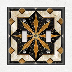 Black And Gold Art Deco Design Metal Light Switch Covers And Outlet Covers - Decorative Wallplates - Black Gold Art Deco Home Decor