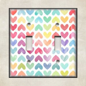 Metal Light Switch Plate Cover Purple Pink Watercolor Love Hearts