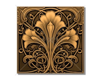 Ceramic Tile Kitchen Backsplash Tile Caramel Butterscotch Vintage Art Nouveau Design Bathroom Tile Antique Reproduction Tile Fireplace Tile