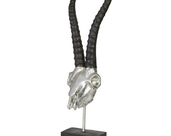 Hansmeier | Steinbock Tischdeko Skulptur | 47 x 15 cm | Silber | Geweih Deko