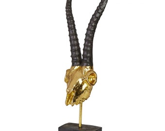 Hansmeier | Steinbock Tischdeko Skulptur | 47 x 15 cm | Gold | Geweih Deko