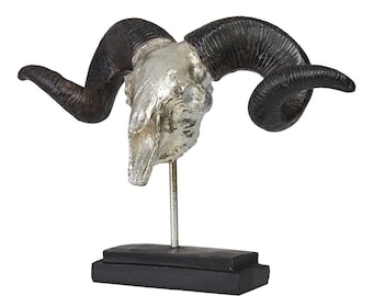 Hansmeier | Widder Tischdeko Skulptur | 39 x 28 cm | Silber | Geweih Deko