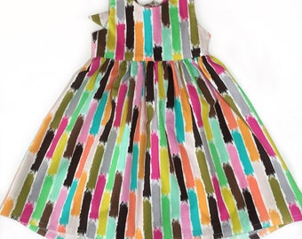 Back to school, art class dress, colorful dress, open back dress, spring dress, summer dress, rainbow dress, girls dress, toddler clothing