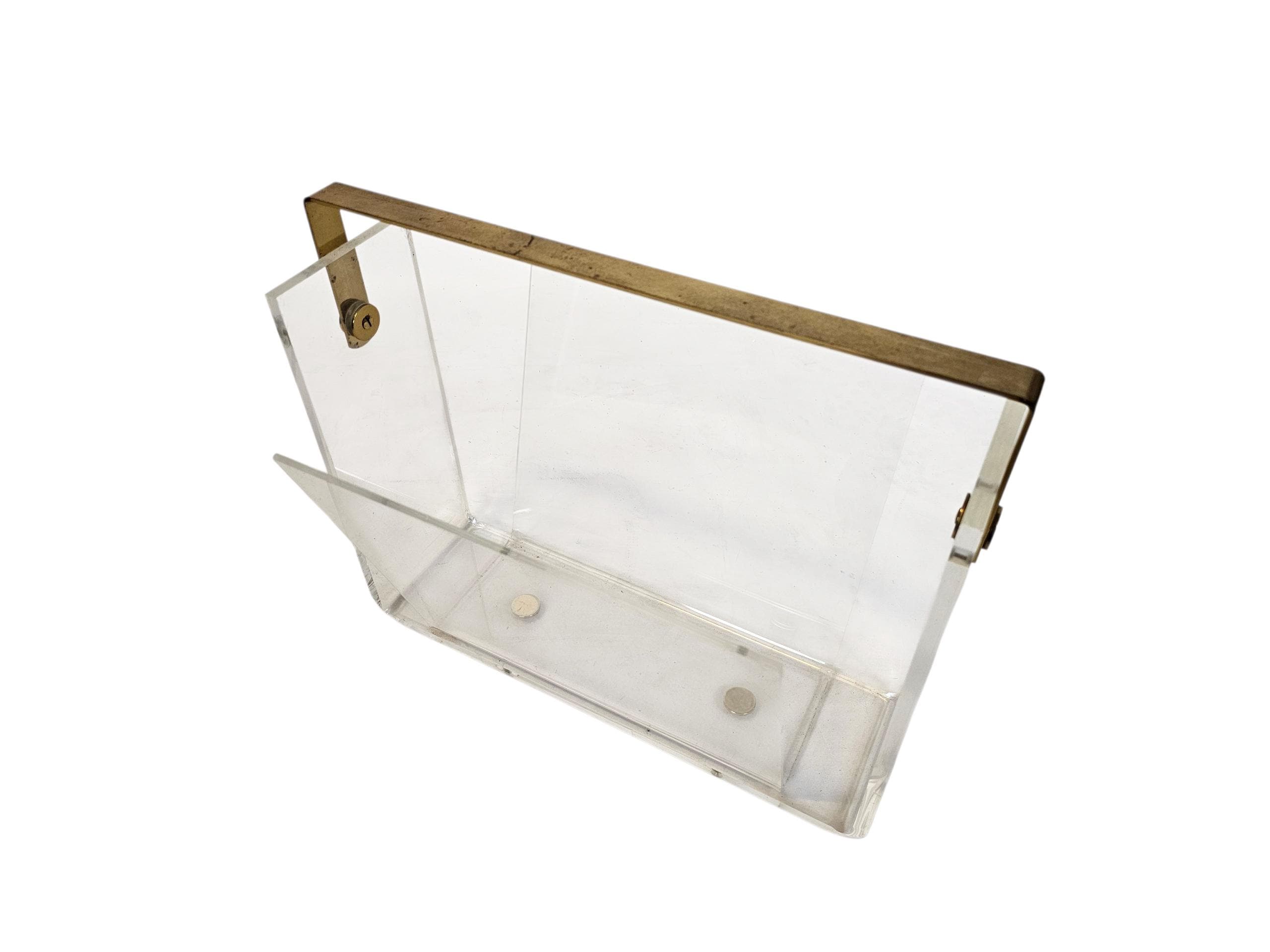 Magazine Holder - Design David Lange - Lucite - Brass - Plexiglass