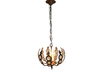Palwa Palma & Walter style - Hollywood Regency style - brass - facet-cut glass - pendant lamp - gilded - 3rd quarter 20th century