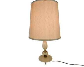 Alabaster - natural stone - onyx - table lamp - Spain - Hollywood Regency style - gilded - 70's