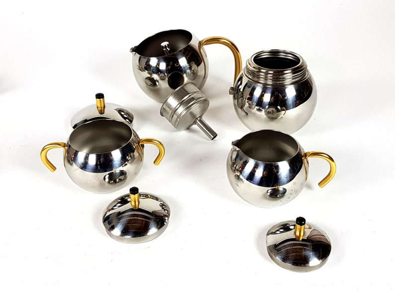 - Casalinghi STO head and dishes 3 Italian design memphis Milano style - - Tracanzan Alfa Pallina oro espresso set Oro 5 8