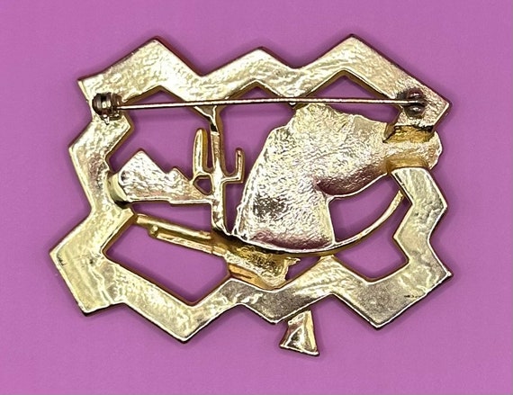 Gold Western Cowboy Themed Horse Pin Brooch, Vint… - image 3