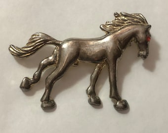 Silver tone horse pin brooch, Vintage