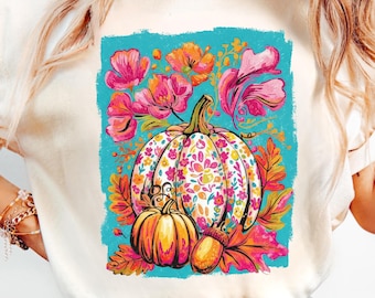 Fall Floral Pumpkin PNG, Boho Autumn Sublimation (Digital Download)