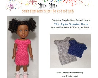 Aspen Sweater Dress Crochet Pattern for 14.5 inch Dolls Instant PDF Download