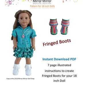 Instant PDF Download  Pattern for making Fringed Boots for your 18 inch Doll like American Girl