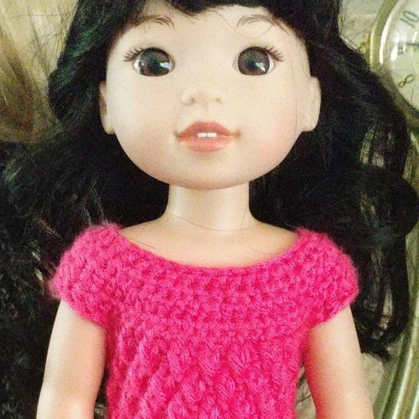 Pretty Pink Crocheted Aspen Dress for 14.5 & 14 inch Dolls like Wellie Wishers, H4H, Glitter Girls