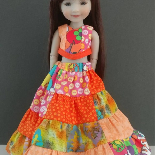 Summer Patchwork Skirt and Top Outfit for 15 inch Dolls like Ruby Red Fashion Friends