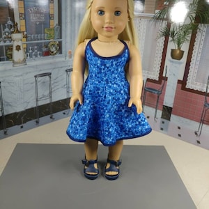Beautiful Blue Cotton Halter Dress for 18 inch Dolls like American Girl