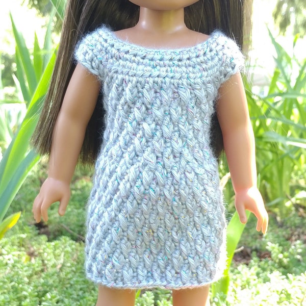Beautiful Silver & Multi-Colored Metallic Accents Aspen Crocheted Dress for 14 and 14 1/2 inch Dolls like Wellie Wishers, H4H, Glitter Girls