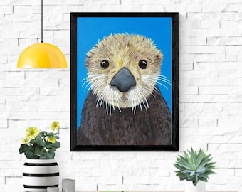 Adorable Sea Otter Art Print, Cute Otter Face Wall Art