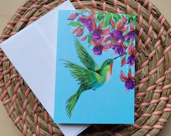 Hummingbird and Flowers Blank Note Cards, Flying Flicker Cards