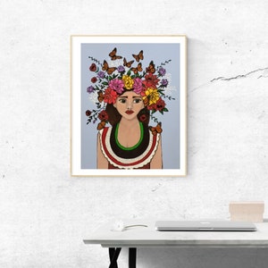 Butterflies and Flowers Colorful Feminine Art Print, Monarch Migration, Ancestors in Art, Flower Goddess Wall Art image 3