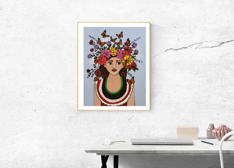 Butterflies and Flowers Colorful Feminine Art Print, Monarch Migration, Ancestors in Art, Flower Goddess Wall Art image 3