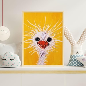 Ostrich Art Print Emu Wall Art Joyful Nursery Art Happy Bird Art Print Bedroom Art kid Room Art Child Room Art Baby Shower Gift Child Decor