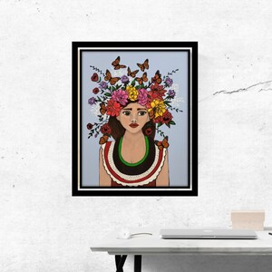 Butterflies and Flowers Colorful Feminine Art Print, Monarch Migration, Ancestors in Art, Flower Goddess Wall Art image 1