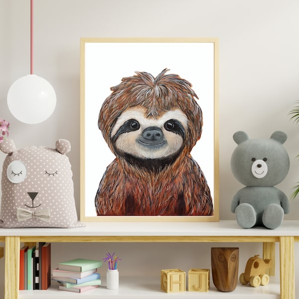 Adorable Sloth Art Print, Cuddly Tree-Dweller Wall Art, Cute Baby Sloth Art, Nursery Art