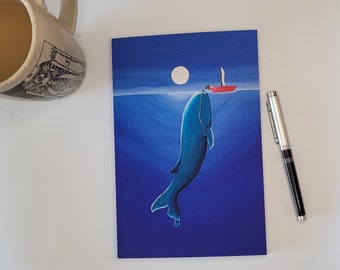 Dreamy Blue Whale Notebook, Whale song Journal, Ocean Journal, Daily Reflection Pages, Spiritual Journey Lined Journal, Deep Sea Book