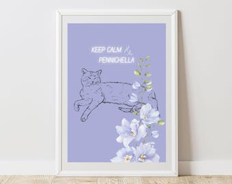 "Keep Calm & Nap" Digital Illustration – Instant JPG Download – Cat Poster – Maximalist Printable Art