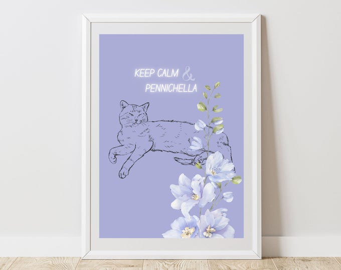 "Keep Calm & Nap" Digital Illustration – Instant JPG Download – Cat Poster – Maximalist Printable Art