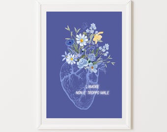 "Love Isn't Too Bad" Digital Illustration – Instant JPG Download – Anatomical Heart Poster – Maximalist Printable Art