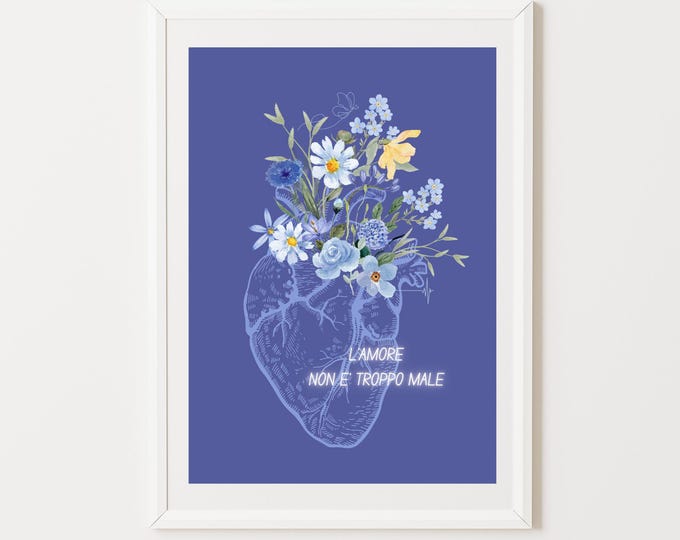 "Love Isn't Too Bad" Digital Illustration – Instant JPG Download – Anatomical Heart Poster – Maximalist Printable Art
