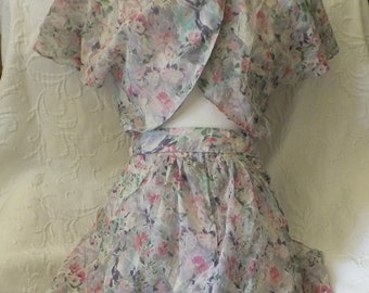 80&#39;s Vintage Dress In a Lovely Pastel Size Small with Open Back Impressionists Colors