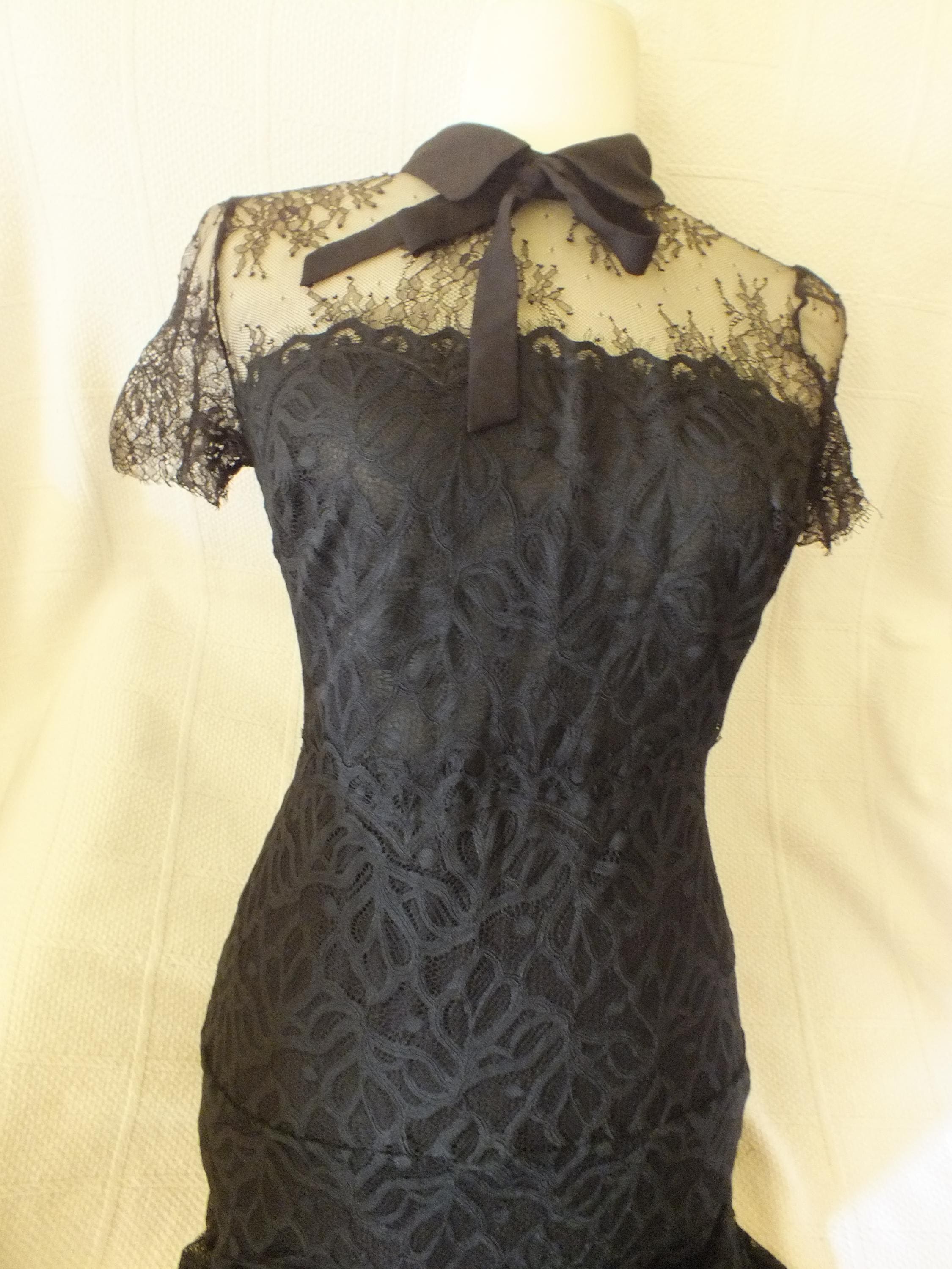 sandro black and white lace dress Sandro Black Crepe Lace Trimmed Mini Dress M Sandro