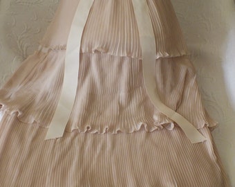 Tiered Pleated Skirt in a Light Beige With Ribbon Belt Romantic Style Size Small