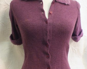 Vintage Plumb Sweater with Short Sleeves and Mohair Collar Tight Fitting Size S Bebe Moda