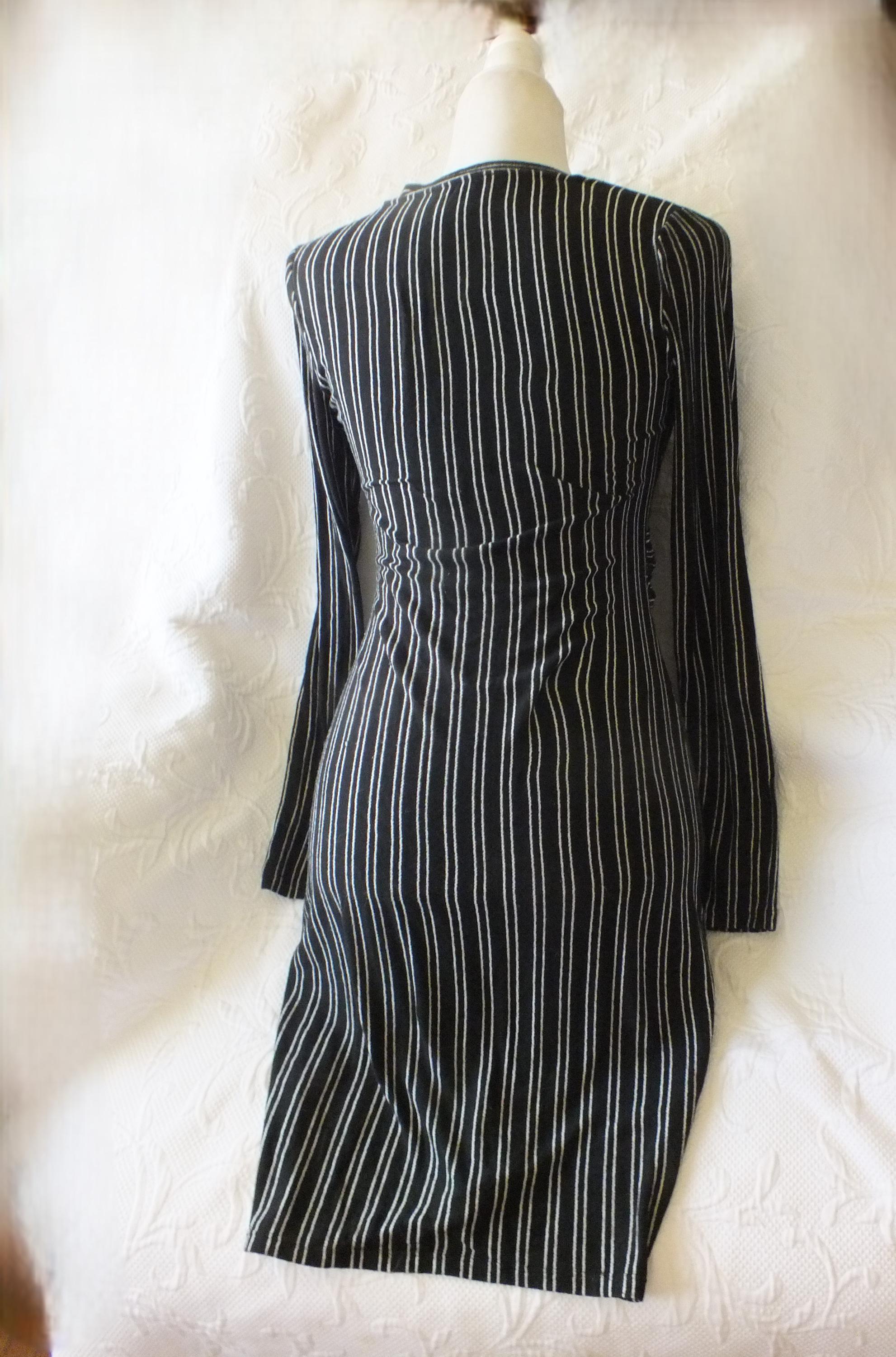 black and white striped dress vintage 1950s Halloween Striped Hollow Collar Dress