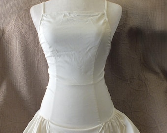 Ivory Drop Waist Midi Dress with Ruched Bodice and Tags Flare Panel Size 4 Feminine