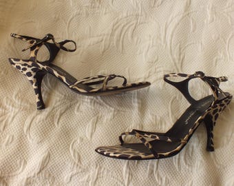 Vintage Dolce en Gabbana sandalen met hoge hak designer sandalen met luipaardprint, maat 37,5 "