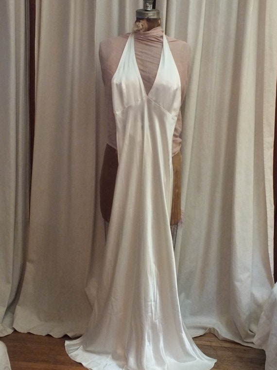 Glamourous Sexy White Satin Halter Dress Size 0 L… - image 1