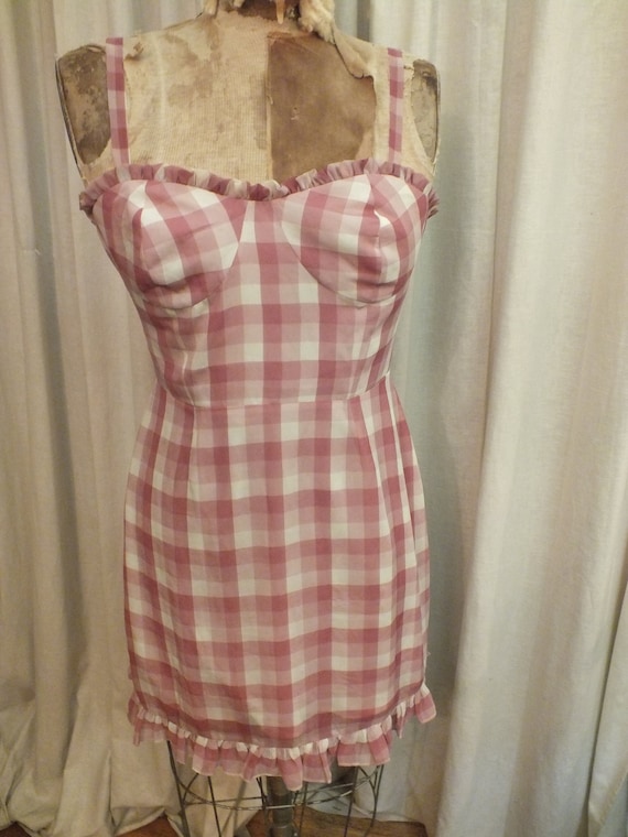 Gingham Pink Bustier Dress Above the Knee Length … - image 7
