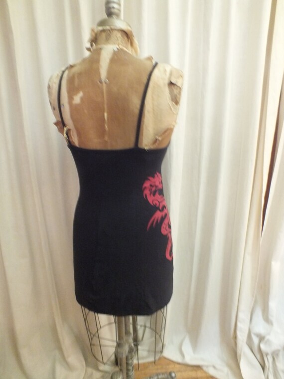 Mini Black Dress with Red Dragon  Sz S/M - image 3